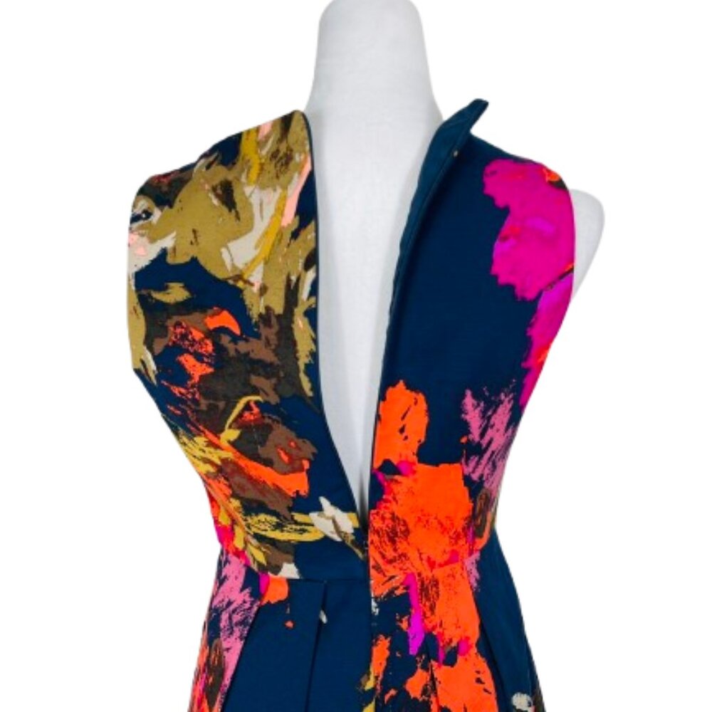 Trina Turk Hillary Fit & Flare Floral Dress Size 6 Navy & Pink - Picture 11 of 12
